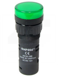Kontrolka AD16-16E/G-12VAC/DC;16mm; zielona;podśw.LED 12V;IP40;ONPOW
