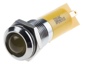 Lampka kontrolna do montażu panelowego 220V ac, Żółta 14mm LED Chrom Faston, oczko lutownicze RS PRO