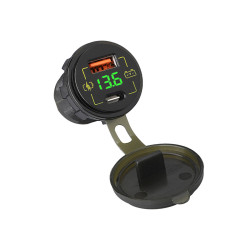 Ładowarka samochodowa USB + USB C z woltomierzem