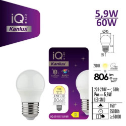 Żarówka LED E27 IQ-LED G45E27 5,9W-WW 806lm 2700K barwa ciepła Ra90 3 lata Gwarancji kulka 36697