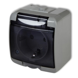 JUNIOR Gniazdo pojedyncze z/u SCHUKO (klapka dymna) popielaty 10GHE-1sd