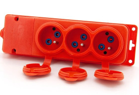 Listwa, gniazdo gumowe (TPE) potrójne IP44 3x16A 2P+Z, kolor pomarańczowy, TRGP-3