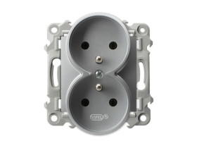 SZAFIR Gniazdo podwójne z uziemieniem moduł bez ramki srebro GP-2ZRZ/m/18 OSPEL