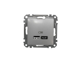 SEDNA DESIGN & ELEMENTS Gniazdo ładowania USB A+C 2,4A srebrne aluminium SDD113402 SCHNEIDER ELECTRIC