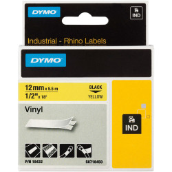 DYMO S0718450 / 18432 Rhino Vinyl Tape ID1 12mm x 5.5m Black on Yellow