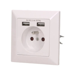 Gniazdo pojedyncze z/u z ładowarką 2xUSB 2.1A białe OR-AE-13140