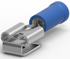 Insulated flat plug sleeve, 6.35 x 0.81 mm, 1.0 to 2.5 mm², AWG 17 to 13, brass, tin-plated, blue, 9-160463-2