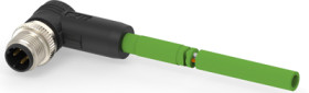 Sensor actuator cable, M12-cable plug, angled to open end, 4 pole, 1 m, PUR, green, 4 A, TAD14245101-002
