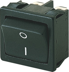 Rocker switch, black, 2 pole, On-Off, off switch, 12 (4) A/250 VAC, 8 (8) A/250 VAC, IP40, unlit, printed, 1802.6123