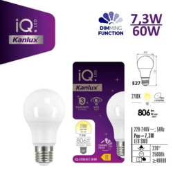 Żarówka LED E27 IQ-LEDDIM A60 7,3W-WW 806lm 2700K barwa ciepła ściemnialna 33722
