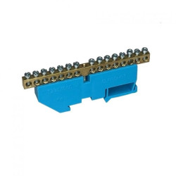 Listwa zerowa zaciskowa mocowana na szynę LZ15 niebieska 15‑torowa