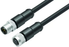 Sensor actuator cable, cable plug, straight to cable socket, straight, 8 pole, 1 m, PUR, black, 2 A, 77 3530 3529 50708-0100