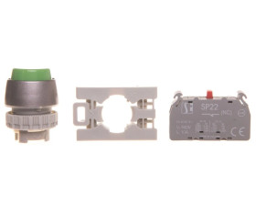 Przycisk wystający zielony 1R pierścień niklowany SP22-WZ-01.