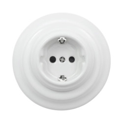 Gniazdo elektryczne Schuko ceramiczne okrągłe z ramką, montaż podtynkowy, kolor biały Ceramic Loft