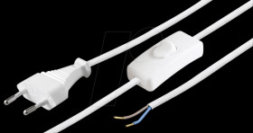 Mains cable with euro plug and switch, 1.5 m, white.