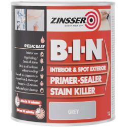 Zinsser ZN7020353D1 B.I.N&#xAE; Primer, Sealer &amp; Stain Killer Paint Grey 1 litre
