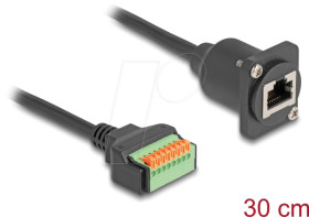 88153 Cat.5e RJ45 cable, socket / terminal block, D-type, black 30 cm