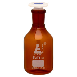 LabGlass Amber Reagent Bottle Narrow Mouth, Polypropylene Stopper 60ml, 14/23