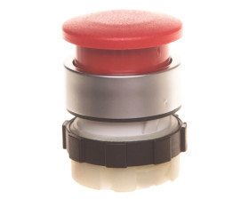 Przycisk grzybkowy 22mm czerwony fi 28 pierścień czołowy aluminium BE-B3P1-RT-000000