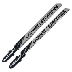Wolfcraft 2379000 Jigsaw Blade Set HCS Fine T-shank Laminate 15TPI 100mm 3pcs