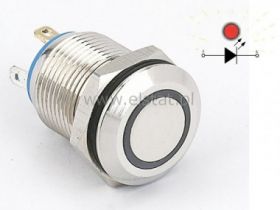 Przycisk wandal. chwil. płaski 12mm czerwony
