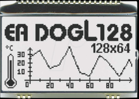 EA DOGL128W-6 LCD graphic module, 60.8 x 32.9 mm, white