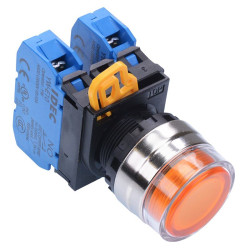 YW4L-AF2E20Q0A Amber 22mm Metal Bezel Maintained Shrouded Push Button Switch 2NO IP65 IDEC
