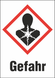 Hazardous goods sign, symbol: GHS08/text: &quot;Gefahr&quot;, (W) 26 mm, plastic, 013.33-9-52X37-V / 16 ST.