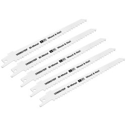 Sealey SRBR611DF Reciprocating Saw Blade Wood &amp; Nail 150mm 6tpi - Pack of 5