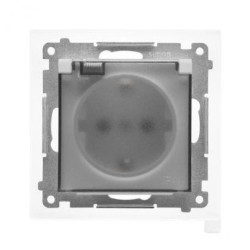 Simon 55 Gniazdo Schuko IP44 z przesłonami z uszczelką(moduł), szybkozłącza. Klapka transparentna Aluminium mat TGSZ1BCZ.01/143A