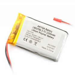Akumulator Li-Pol Akyga 2200 mAh 1S 3,7 V - złącze JST-BEC + gniazdo - 59x37x9mm