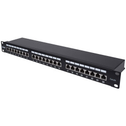 Intellinet 720861 Patch Panel, Cat6a, FTP, 24-Port, 1U, Shielded, 90° Top-Entry
