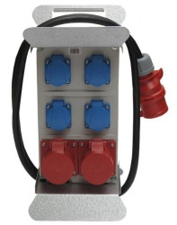 Rozdzielnica budowlana elCARRY C16-0204 IP44 w stojaku, 2m H07RN-F 5G2,5 z wt. CEE 16A-5P, gniazda: 4x GK 230V 16A, 2x CEE 16A 4