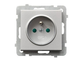 SONATA Gniazdo pojedyncze z uziemieniem z przesłonami srebro mat GP-1RZP/m/38 OSPEL