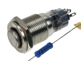 Przełącznik; przyciskowy; LAS2GQPH-11E/R/220V/S-FP; ON-(ON); 1 tor; podświetlenie LED 230V; czerwony; ring; monostabilny; na pan