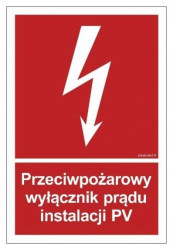 ZNAK - BC145 Przeciwpożarowy wyłącznik prądu instalacji PV 10 x 14,8 cm FN - Folia samoprzylepna