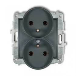 ICON Mechanizm gniazda podwójnego do ramki z uziemieniem 2x(2P+Z) (bez przesłon torów prądowych) grafitowy mat 28IGPR-2z