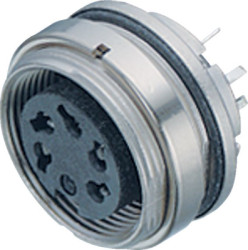 Panel socket, 2 pole, THT, screw locking, straight, 09 0104 90 02