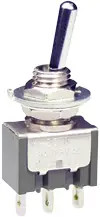 Toggle switch, metal, 1 pole, latching, On-Off-On, 6 A/125 VAC, 4 A/30 VDC, silver-plated, MN13SS4W01