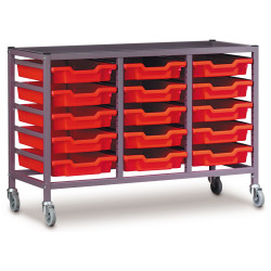 Gratnells 15 Shallow Tray (Red) Metal Rack (Grey) with Castors 1055X420X725mm