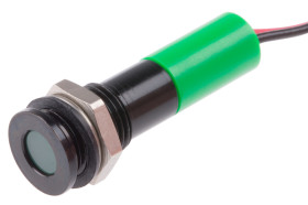 Lampka kontrolna do montażu panelowego 12V dc, zielona 8mm LED Wyprowadzenia RS PRO