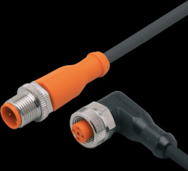 Sensor actuator cable, M12 cable plug, straight, A to M12 cable socket, angled, A, 4 pole/5 pole, 1 m, PUR, black, 4 A, EVC022