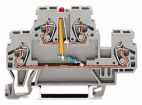 Double-decker component terminal with red LED, spring-clamp connection, 0.08-2.5 mm², 1 pole, 25 mA, gray, 870-543/281-434