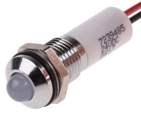 Lampka kontrolna do montażu panelowego 24V dc, biała 8mm LED Chrom Wyprowadzenia RS PRO