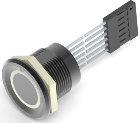 Vandal-proof pushbutton, 1 pole, black, illuminated  (RGB), 1 A/24 VDC, mounting Ø 19.2 mm, IP68, 2342840-2