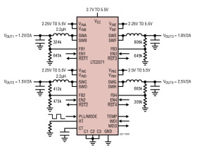 4-Channel 8A Configurable Buck DC/DCs with Watchdog and Power-On Reset