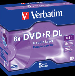 43541 DVD+R 8.5 GB, double layer, jewel case pack of 5