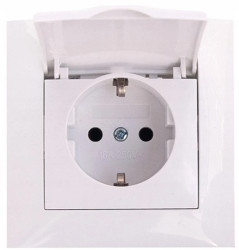 Wesa Gniazdo pojedyncze z/u z klapką Schuko białe IP44 LC-18