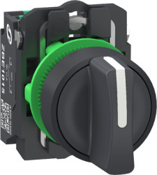 Toggle switch, 3 positions, unlit, latching, 2 Form A (N/O), waistband round, black, front ring gray, 45°, mounting Ø 22.5 mm, X