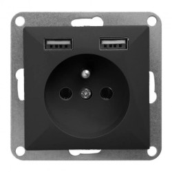 Gniazdo pojedyncze p/t 2P+Z z ładowarką Pearl, 16A, 250V, PT-16P/USB, czarny,OR-OE-7705/USB/B